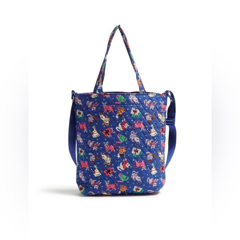 NWT Vera Bradley Cotton Large North South Tote Catnip Christmas Cats Blue $129
